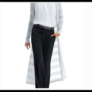 CAbi Nantucket #709 Grey Striped Duster Sweater.